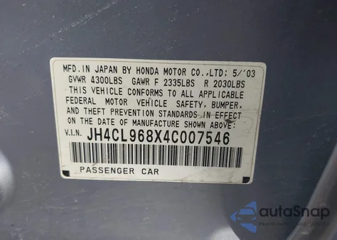 2004 Acura Tsx z USA, uszkodzony, nr VIN JH4CL968X4C007546